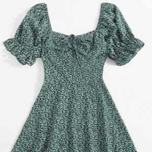 SHEIN Green Plus Puff Sleeve Allover Print Milkmaid Dress Size 20